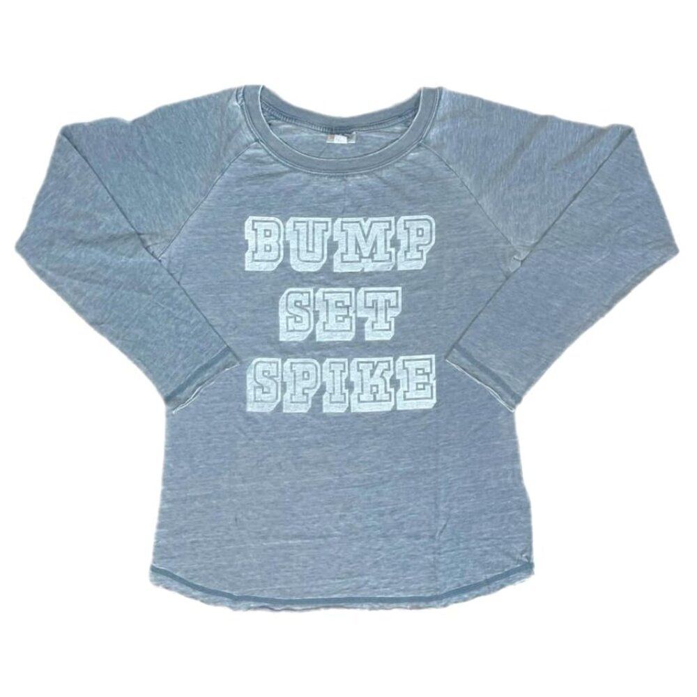 NEW LuLaRoe L Julie Long Sleeve Volleyball Bump Set Spike Raglan Burnout Blue